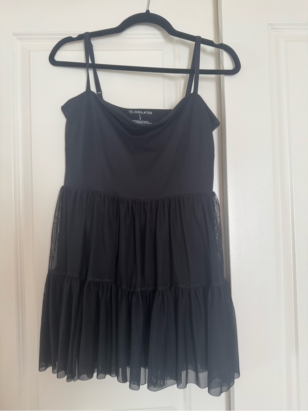 Blogilates Pirouette Black Tiered Mini Dress with Spaghetti Straps